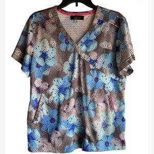 Koi Floral Scrub Top - Blue